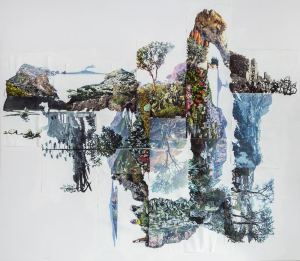 Eugenio Tibaldi, Myth's Landscape 01, 2016, collage di stampe digitali da cartoline e acrilico bianco