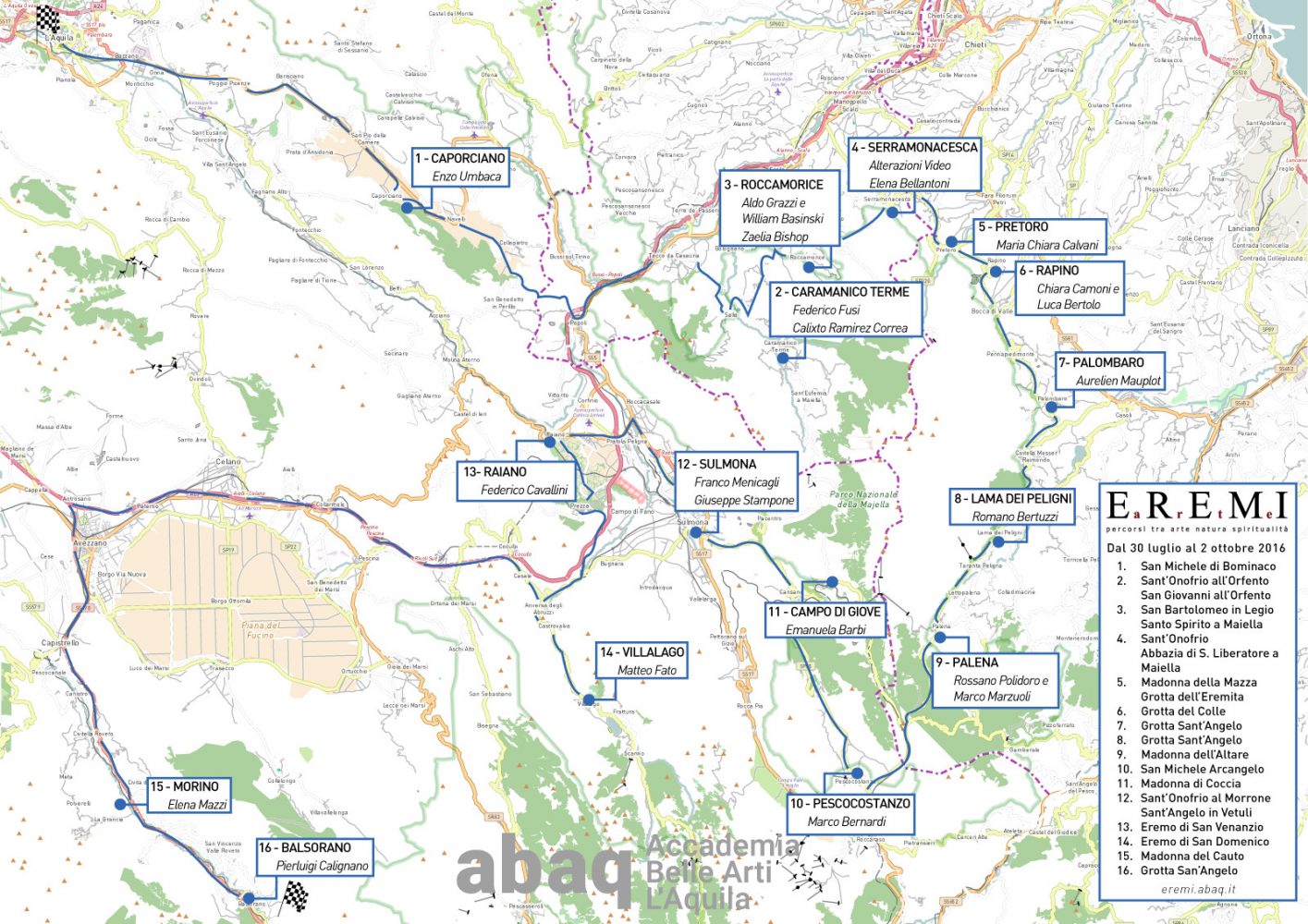 Mappa_ Eremi e artisti - Invito_ EREMI Arte - Percorsi tra Arte Natura Spiritualità - www.accademiabellearti.laquila.it
