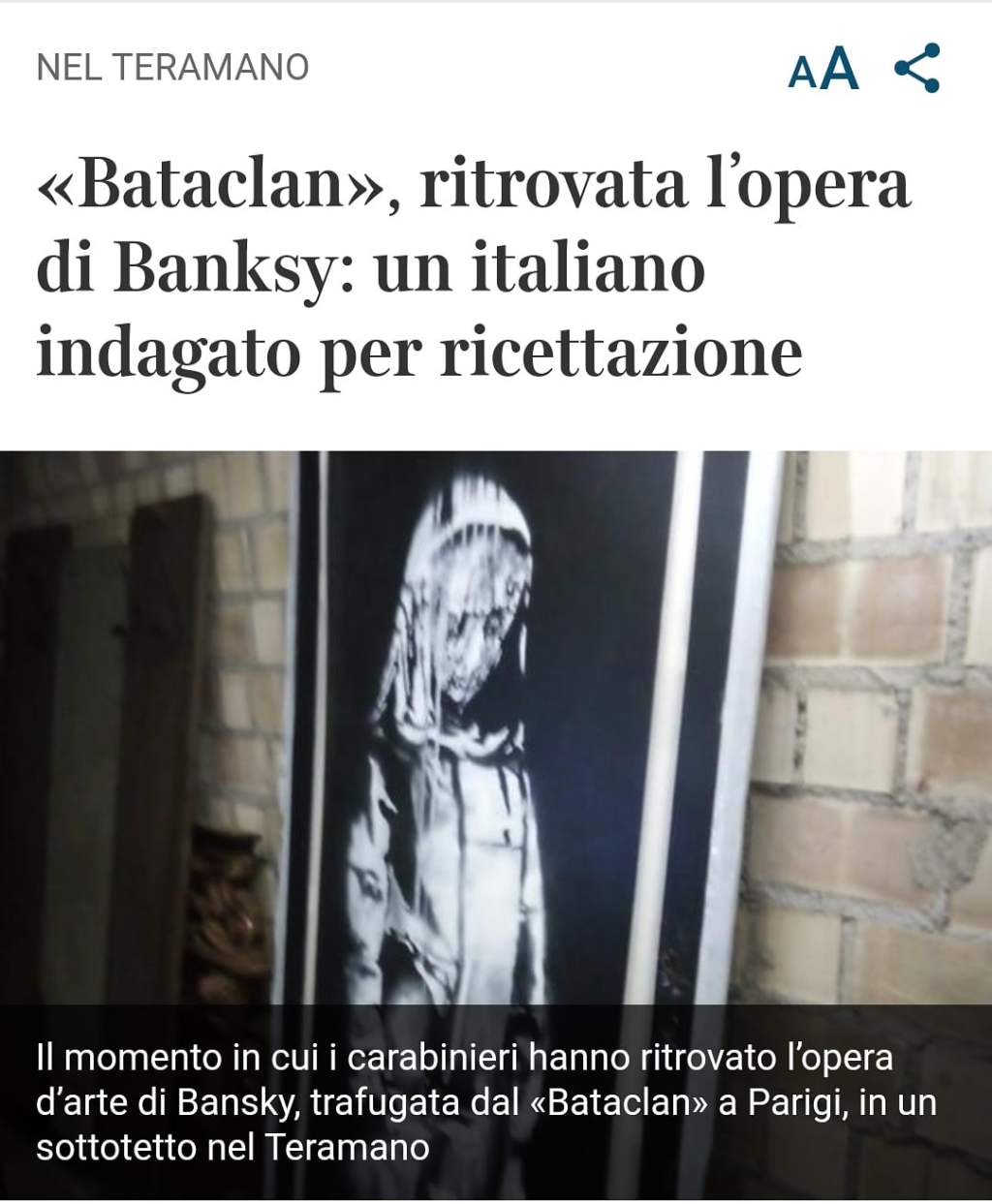 Banksy: Abruzzo. Bataclan,  Teramo: evoluzione notizia [#arte] [#collezionismo]