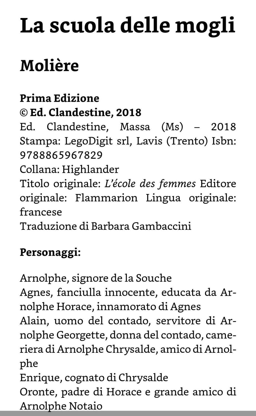 Fu così che ho letto Molière – La scuola delle mogli  – al posto di Mary Wollstonecraft #teatro&nbsp;#libri