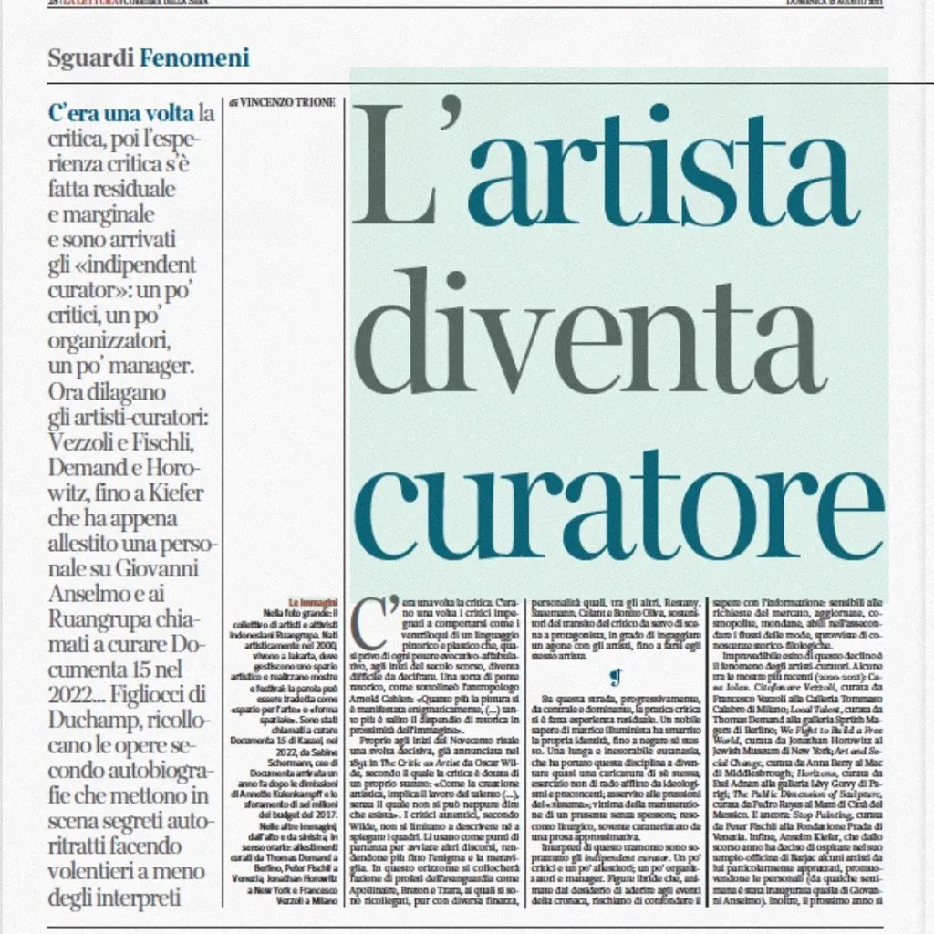 Artista-curatore. Cosa penso dopo aver letto Vincenzo Trione di domenica #lalettura #arte&nbsp;[#riflessione]