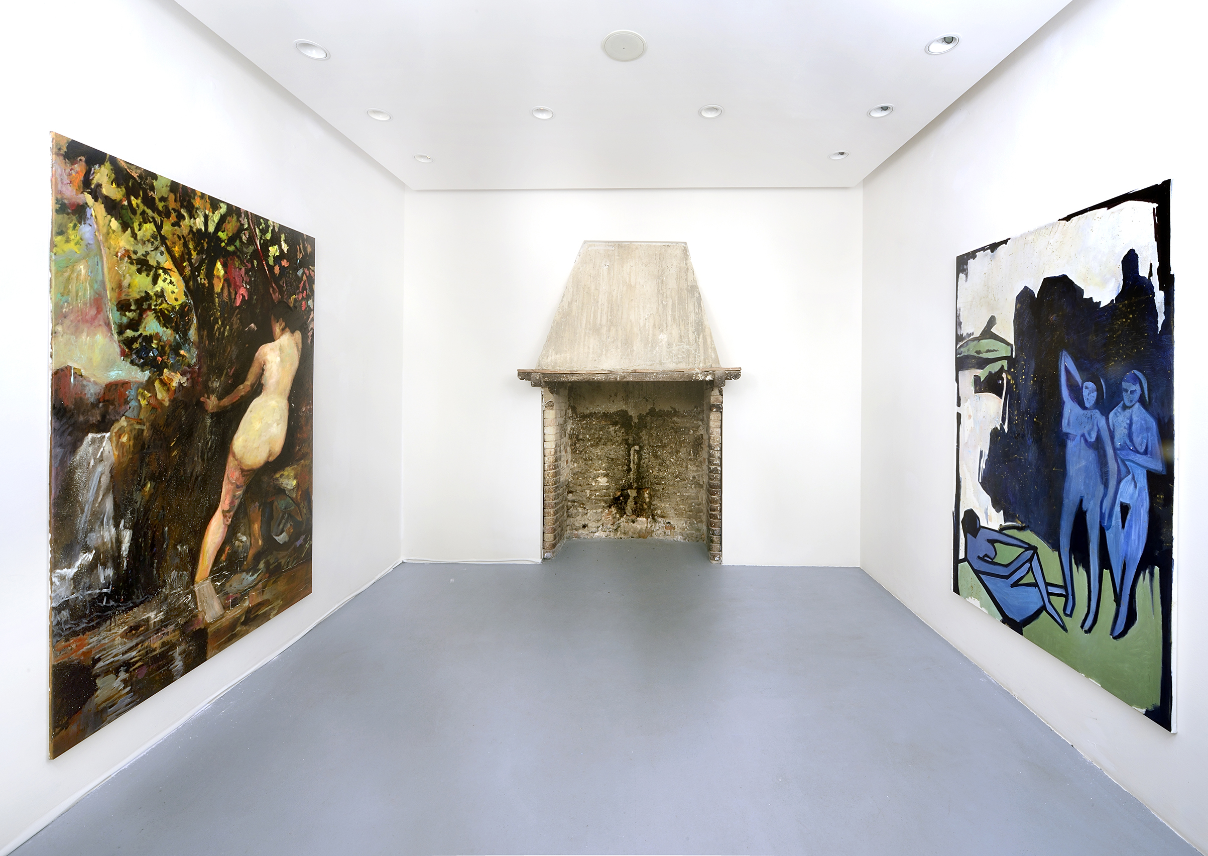 1. A sinistra Soluzione Courbet, 2022 olio su tela 218x150 cm A destra Soluzione Kirchner, 2022 olio su tela 170x130 cm