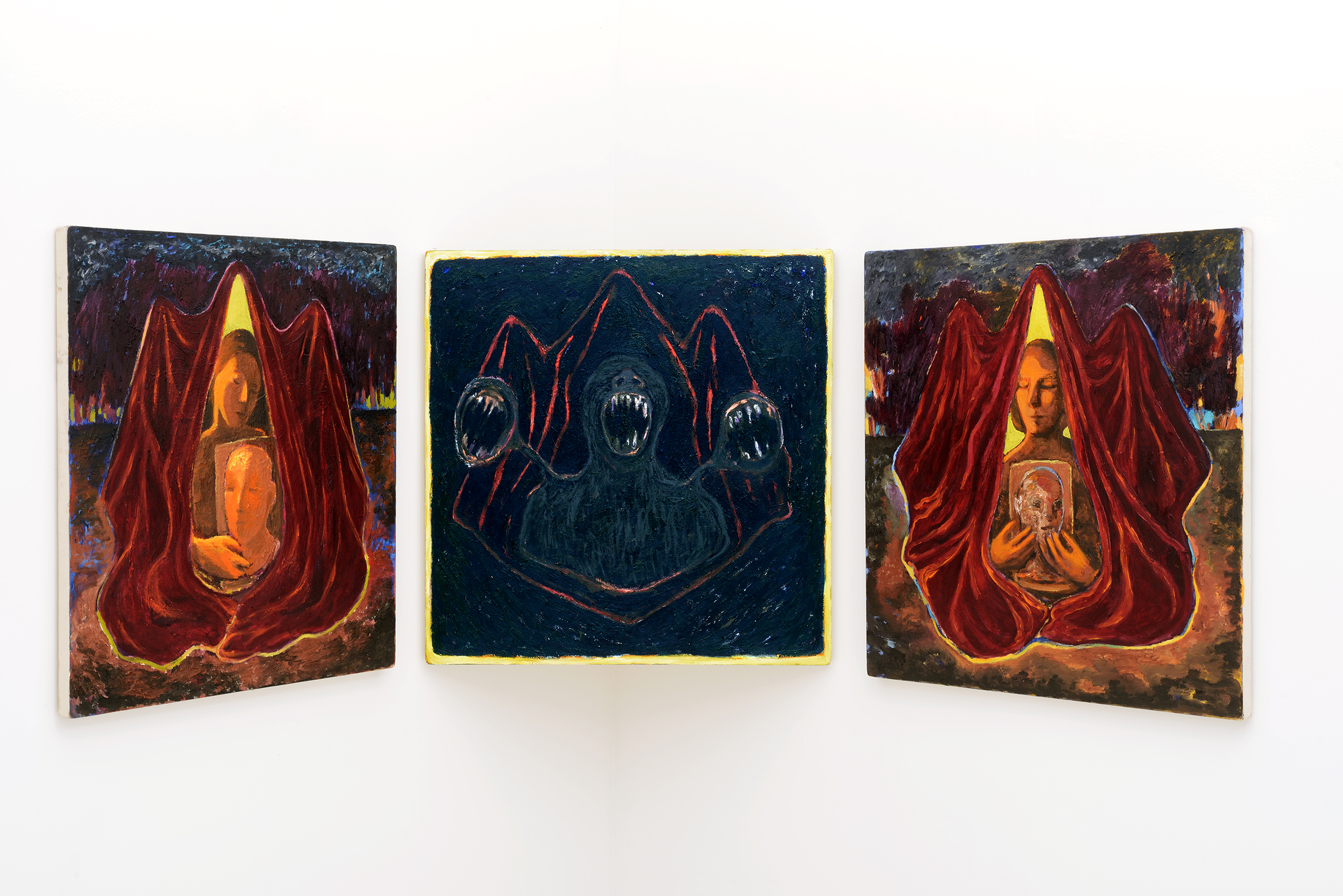 . Nelle viscere del monte Damavand (trittico), 2020, olio su tela, 80x80 cm ciascuno