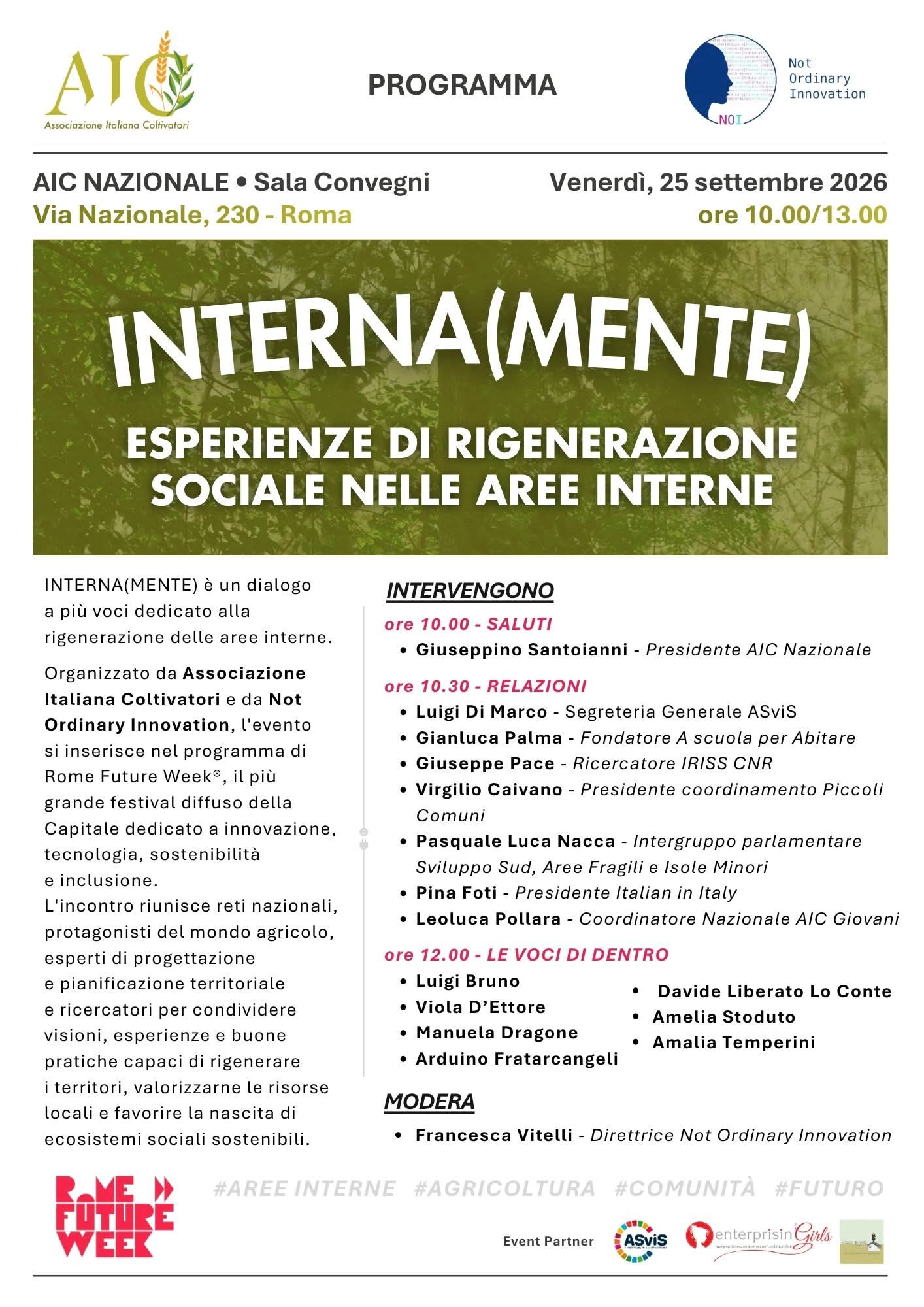 Interna(mente). Esperienze di rigenerazione sociale nelle aree interne, Associazione Italiana Coltivatori, Roma, 25 settembre 2026